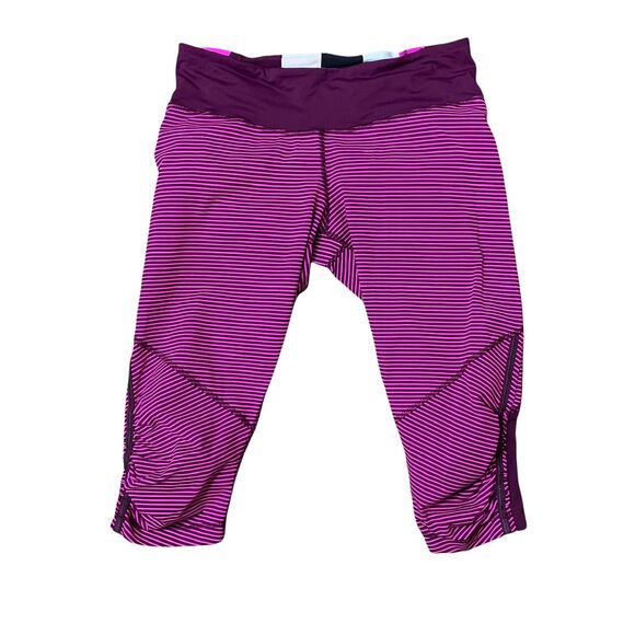 Lululemon Athletica Sz 8 Run For Your Life Crop Leggings Hyper Stripe Raspberry - Picture 2 of 10